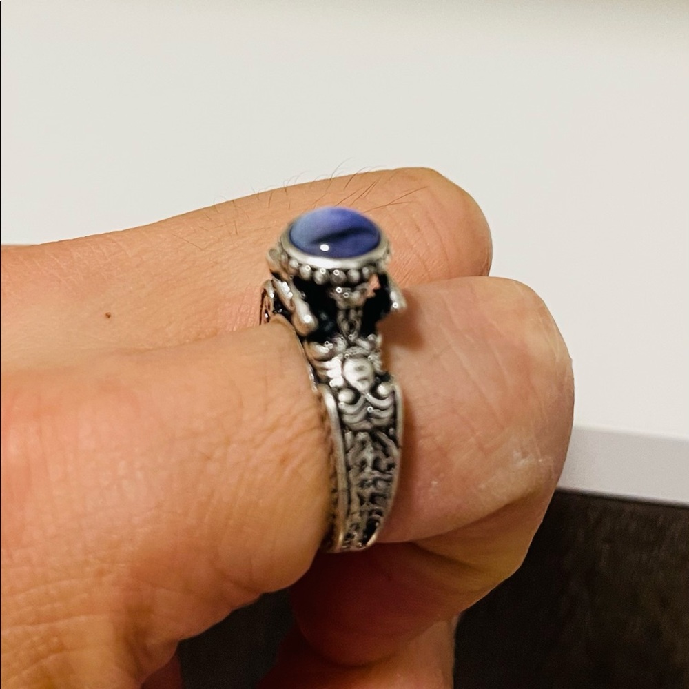 Brand New Unisex Size 2 Amethyst Cat-Eye Ring Stainless Steel Adjustable Size - Picture 4 of 7